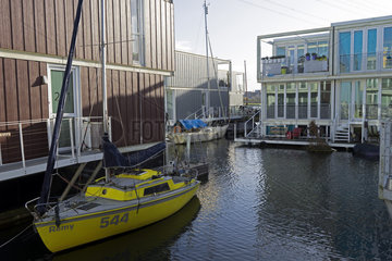 Floating house in the Ijburg district of Amsterdam  Holland  Netherlands