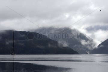 Sail boat at Mussel bay Swindle Island British Columbia