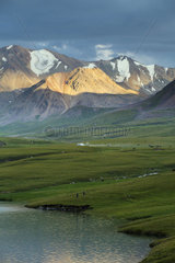 Mountains around lake Kol Ukok at dusk  Kochkor  Kyrgyzstan