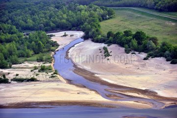 Aerial view of an arm of the Loire River Nievre France