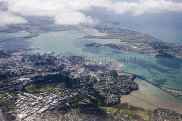 Aerial view of Auckland including harbour bridge New Zealand