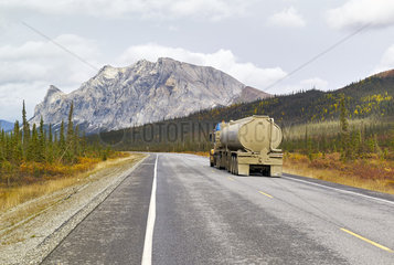 Dalton Highway : from Fairbanks to Prudhoe Bay  his trucks  the only supply of Deadhorse in all seasons and in all weather! Alaska  USA