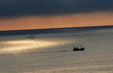 bateau de pêche au coucher du soleil