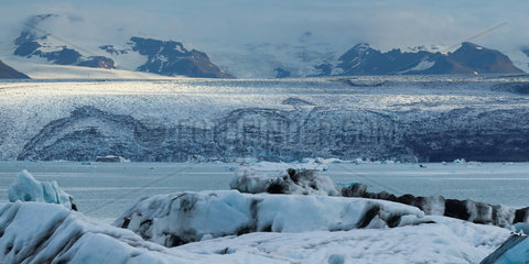 Panoramic view of glacier and Iceberg Lagoon Jokulsarlon  Iceland