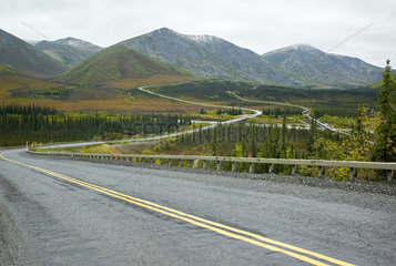 Dalton Highway : from Fairbanks to Prudhoe Bay  Trans Alaska Pipeline System (TAPS)  In the fall the pipeline in its flight south of the Brooks Range (Brooks Range) and Atigun Pass (Atigun Pass  mile 244)  Alaska  USA