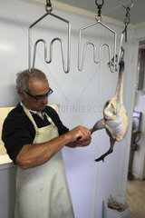Preparation of an organic poultry after slaughter  Provence  France