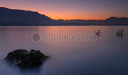 Sunrise over the Belledonne Massif  Lake Bourget  Bourdeau  Savoie  France