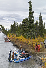 Access to the hunting camp by boat  Susitna river  Denali Highway: from Paxson to Cantwell  Alaska  USA