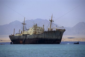 Wreck of a cargo liner grounded on Gordon Reef in Red Sea
