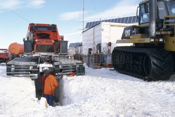 Machine of building site base scientific Concordia Antarctic