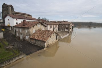 Flooded houses during winter storm France