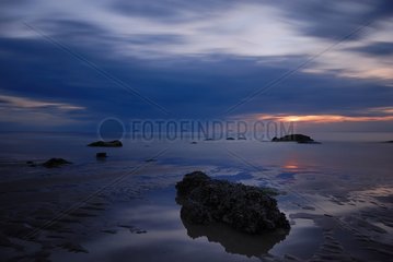 Plage de Villers sur Mer at low tide at sunset