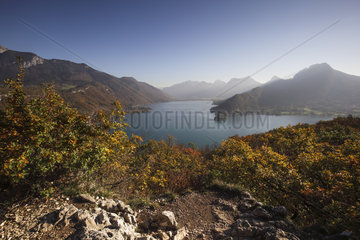 Annecy Lake in autumn  Roc de Chère Nature Reserve  Haute-Savoie  Alps  France