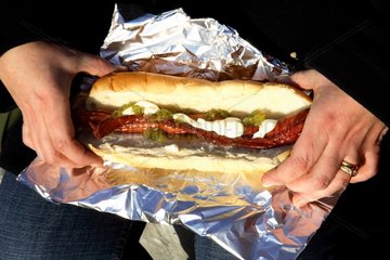 Close-up of a hot dog New York