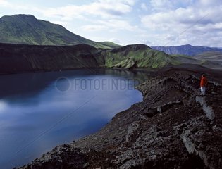 Lake in an old crater near Landmannalaugar area Iceland