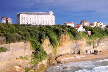 Le Regina luxury hotel building  erosion and collapse of cliffs at Pointe Saint Martin in Biarritz  Basque Country  France