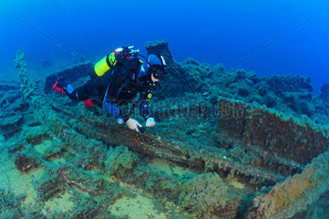 Diver and Boat Wreck  Antheors Peniches Dive Site  Cote d'Azur  France