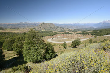 The Carretera Austral  overlooking the valley of Villa Cerro Castillo  Reserva nacional Cerro Castillo  XI Region of Aysen  Chile