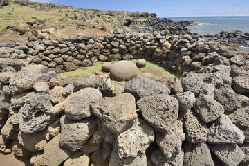 Te Pito Kura (= Navel of the World)  rounded stone supposed to be the center of the universe  Easter Island  Chile