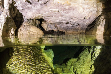 Underground lake in a cave  Ain  France