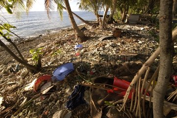 Wilde und kollektive Müllabzugsablagerung an der Küste Tuvalu