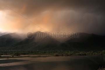 storm at dusk on Lake Kerkini Greece