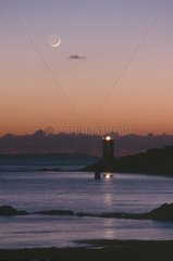 Lay down of Moon on the Conquet's headlight Brittany