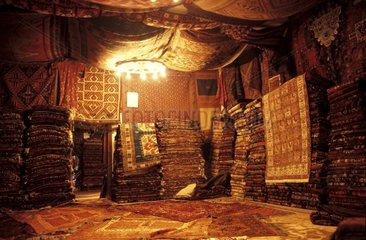 Oriental carpets sold in a shop Cappadoce Turkey