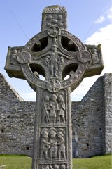 Celtic crucifix in the monastery of Clonmacnoise in Ireland