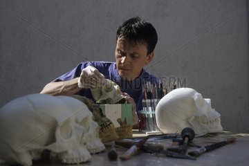 Chasing an ivory polyurethane resin cast of a human skull