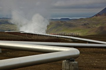 Hot water pipeline of a geothermal power plant Iceland