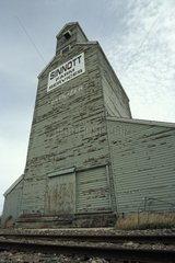 Old grain silo out of wooden Alberta Canada