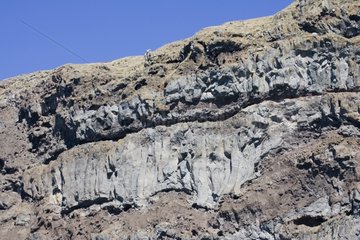 Folded limestone rocks in cliffs along Akaroa harbour