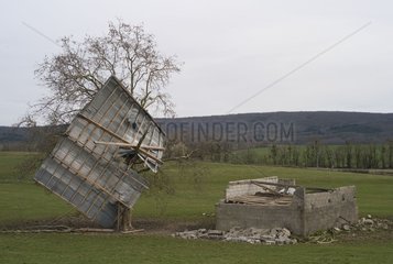 Shed roof taken by a storm in the Doubs France