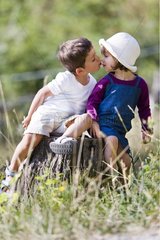 Girl and boy kissing Southern Alps France
