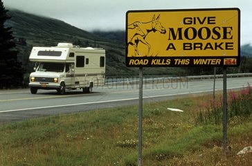 Panel asking to slow down because of the Moose Alaska