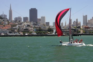 Sailing boat with the city of San Fransisco USA
