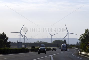 Windmills on the A 64 towards Carcassonne Aude