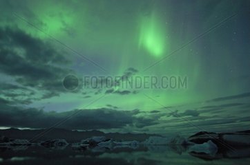 Aurora borealis over Joekulsárlón lake Iceland