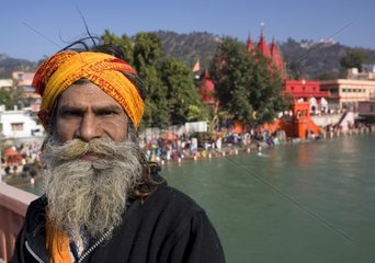 Portrait of a saddhu above the Ganges Haridwar India