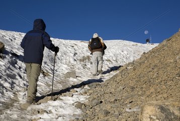 Hikers walking around Annapurna Nepal
