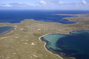 Air shot of the Falkland Islands Atlantic Ocean