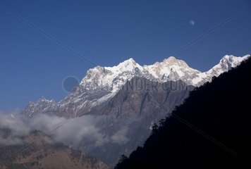 Manaslu summit of Annapurna in Nepal moonrise
