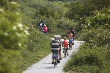 Cyclists on a cycle track in Schiermonnikoog NP Netherlands