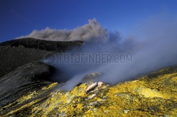 Dépôt de soufre sur la lèvre d'un cratère sommital de l'Etna