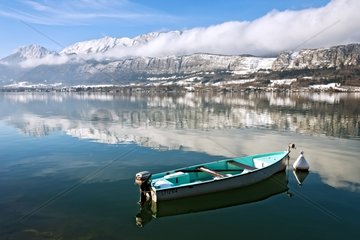 Boat on Lake Annecy in winter - Alpes France