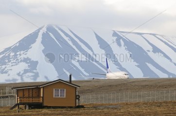 Commercial airplane taking off at the Longyearbyen airport