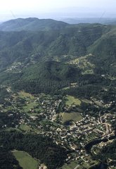 Aerial view of Jaujac volcano in Ardèche France