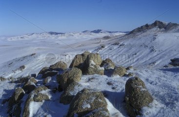 Steppe im Winter im Gebiet der Bulgan Mongolei