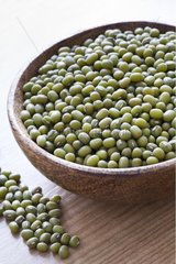 Mung beans in a wooden bowl